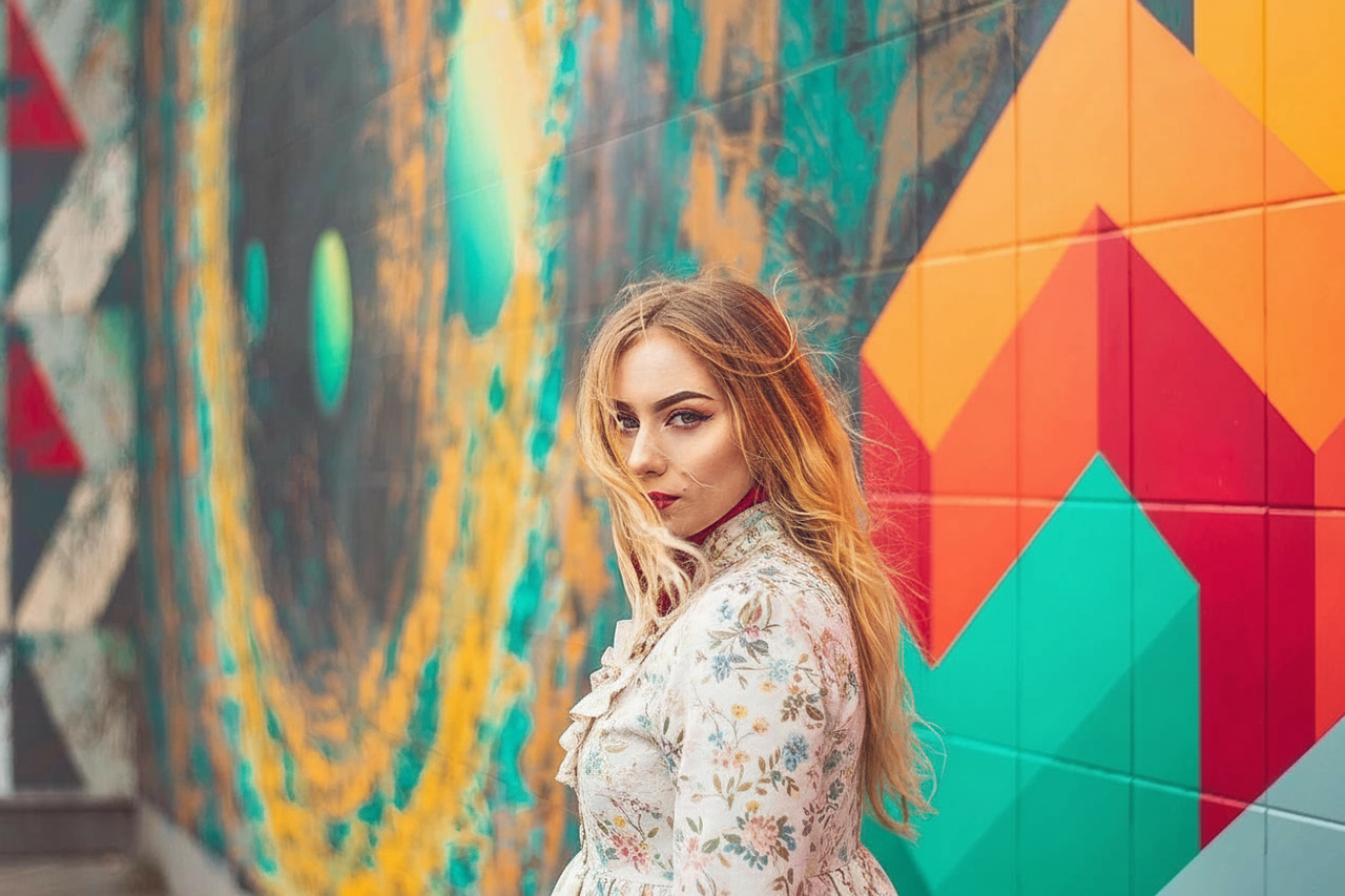 AI coquette outfits filter after transformation - studio photo enhanced with soft coquette aesthetic