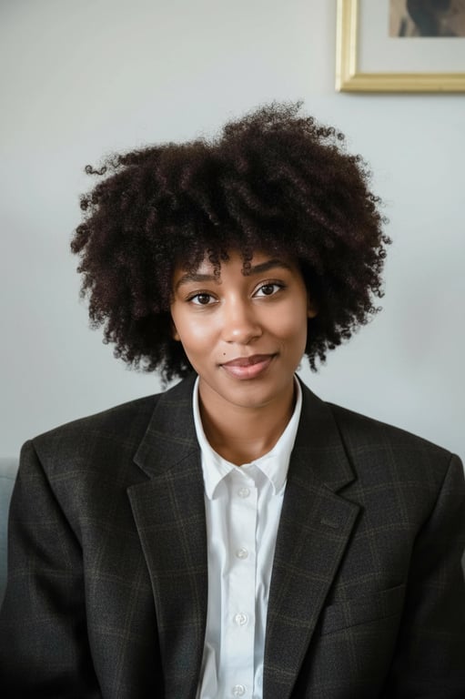 A modern and approachable AI LinkedIn portrait of a woman, slight head tilt, soft retouching, bright catchlights in eyes, cohesive professional aesthetic, ready for profile upload.