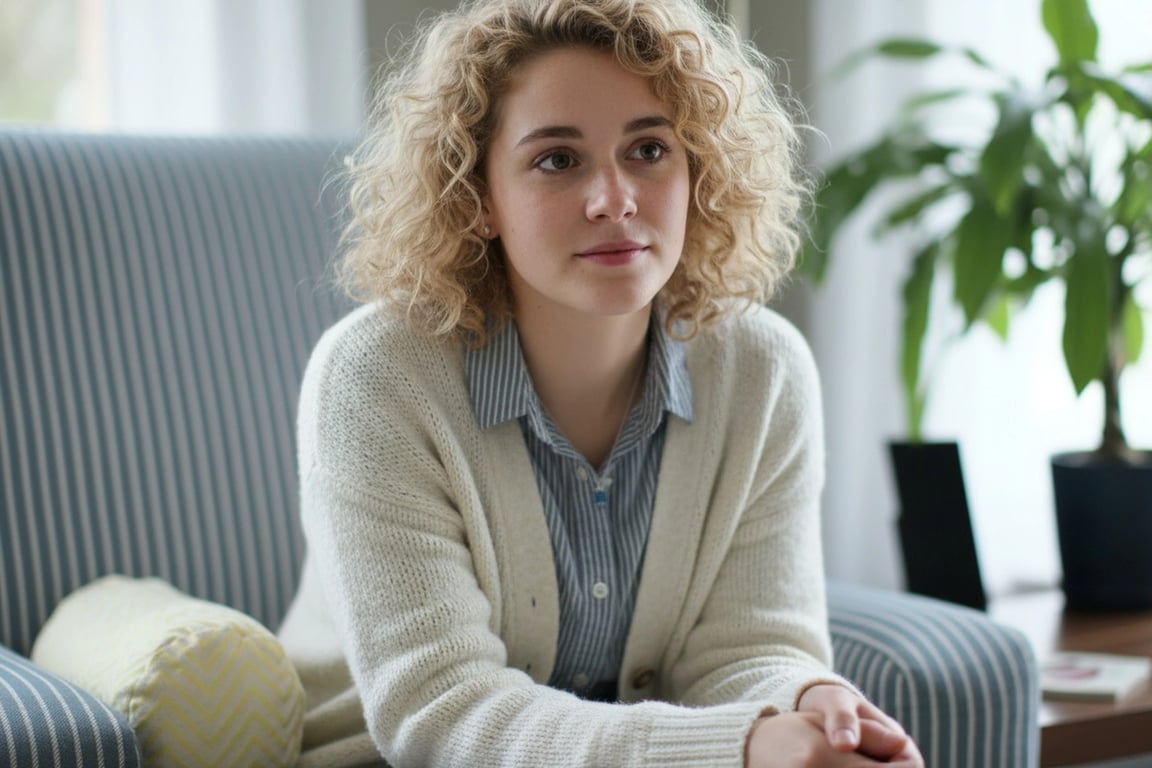 ai pet to human after – a woman with blonde curly hair reflecting the dog’s cuteness