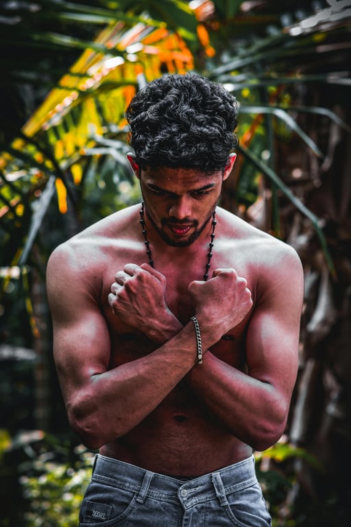 anime tattoo before photo - man crossing arms