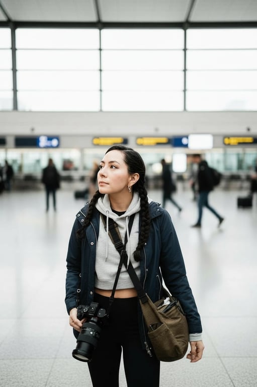 airport outfits filter after transformation - portrait wearing athleisure style airport outfit with comfortable layers