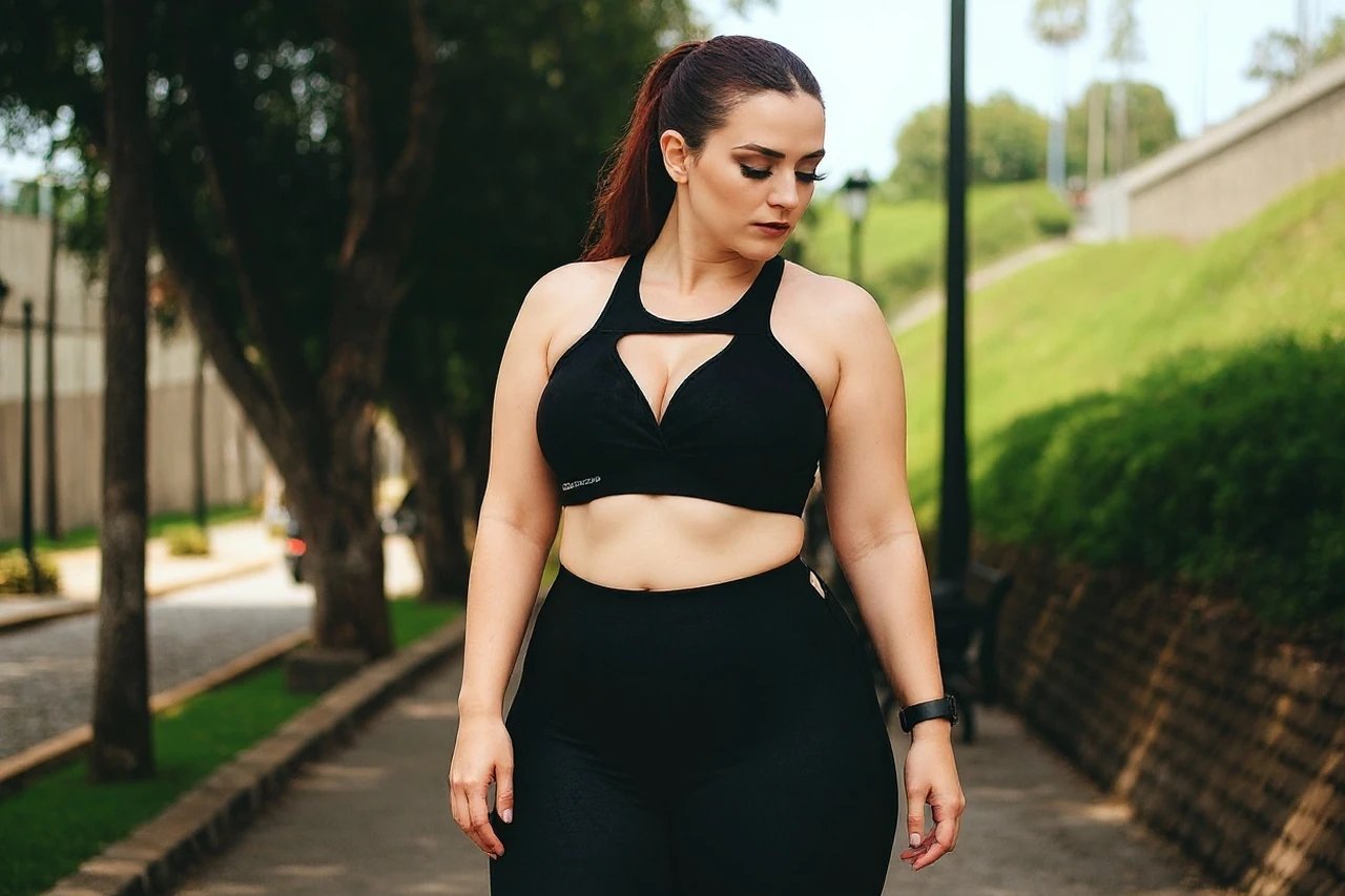 AI hourglass body filter before photo - outdoor photo before waist slimming and hip lift