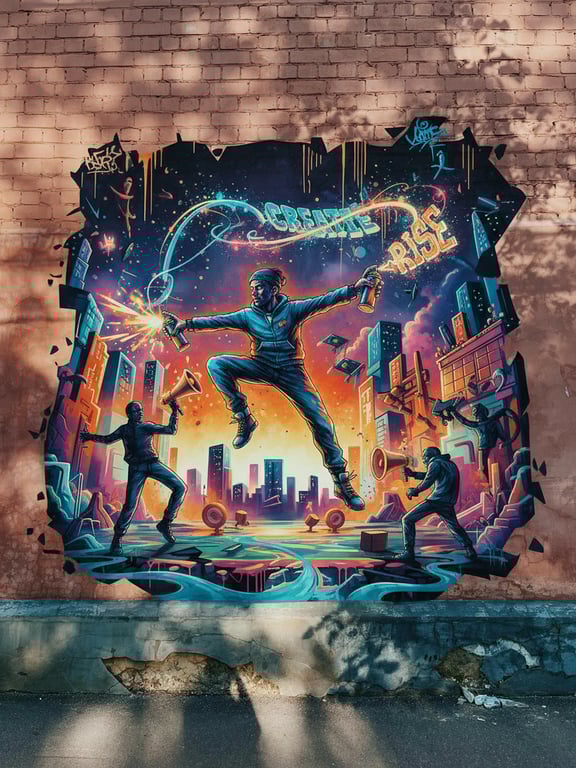 Create graffiti that treats the wall as an active stage for expression. Let the composition respond to the wall’s proportions and boundaries, using scale, placement, and flow to turn the surface into part of the artwork rather than a neutral background.