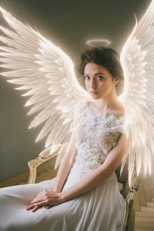 AI angel filter after transformation - influencer photo with angel wings and heavenly tone