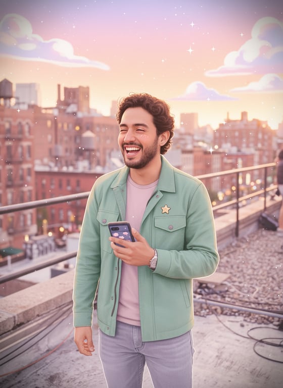 Transform this rooftop sunset ...