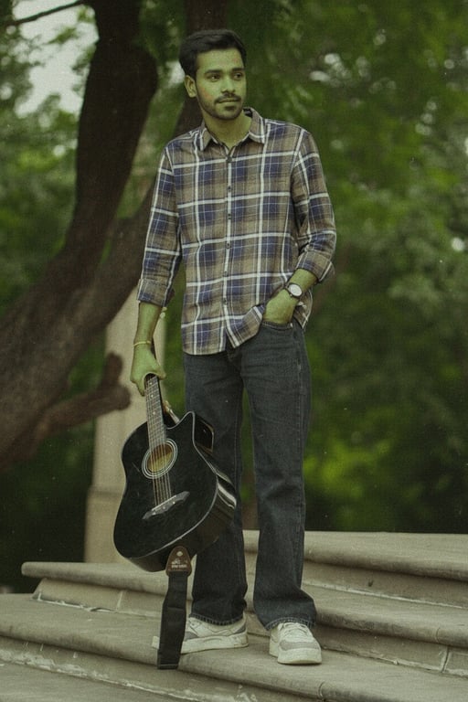 AI ugly filter after photo- distorted man standing outdoor