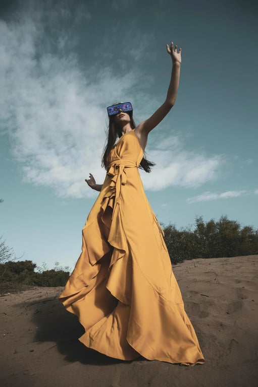 a portrait of a person with a retro-futuristic aesthetic, wearing sunglasses reflecting a CRT monitor displaying abstract patterns