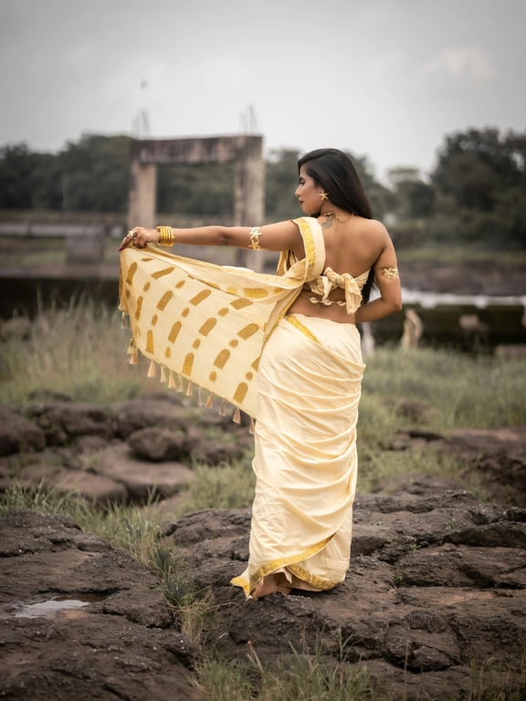 AI wedding dress before pic-woman in a yellow dress