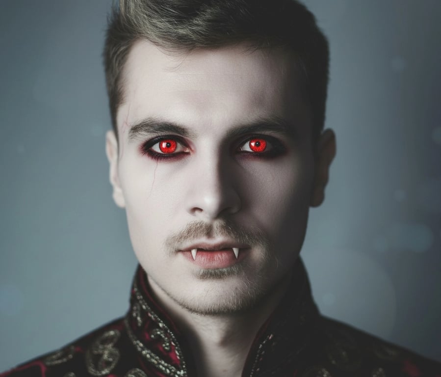 ai-vampire-filter after pic - royal vampire with porcelain skin and glowing red eyes