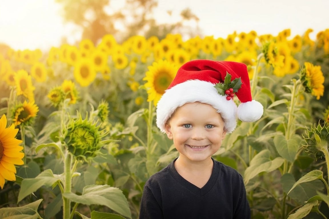 AI Santa hat filter after transformation - studio photo enhanced with holiday Santa look