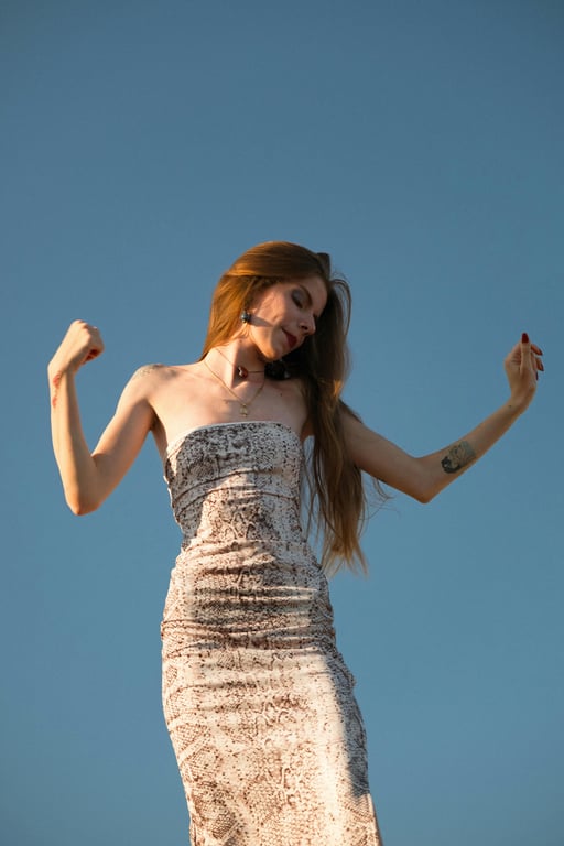 a portrait transformed into a cut-out monokini with metallic accents and a modern luxury yacht deck background