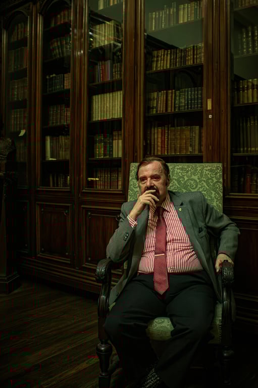 a portrait of a person transformed by lowering the hairline substantially, adding hair coverage to the forehead so the head shape looks fuller and the facial proportions appear smaller