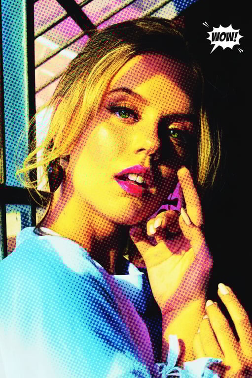 Comic Book Style filter after transformation - portrait in energetic comic action style with motion streaks and impact lines