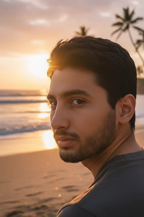 Sunset photos filter after transformation - portrait with beach sunset ambiance