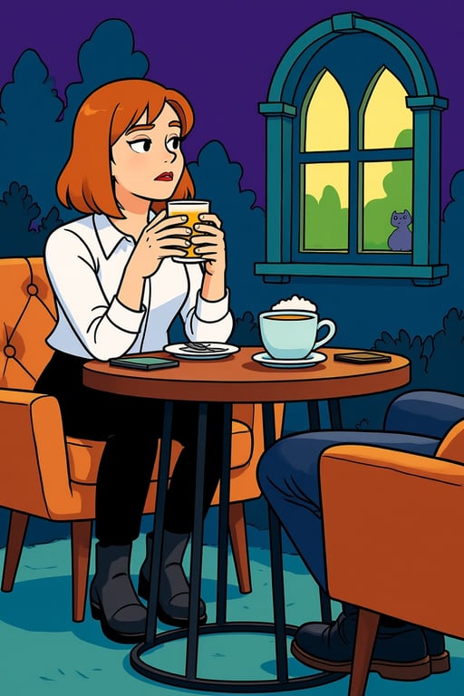 a portrait of a person adapted into a classic Scooby-Doo animation character with clean bold linework, flat warm colors, simplified facial features, and unmistakable Hanna-Barbera cartoon structure