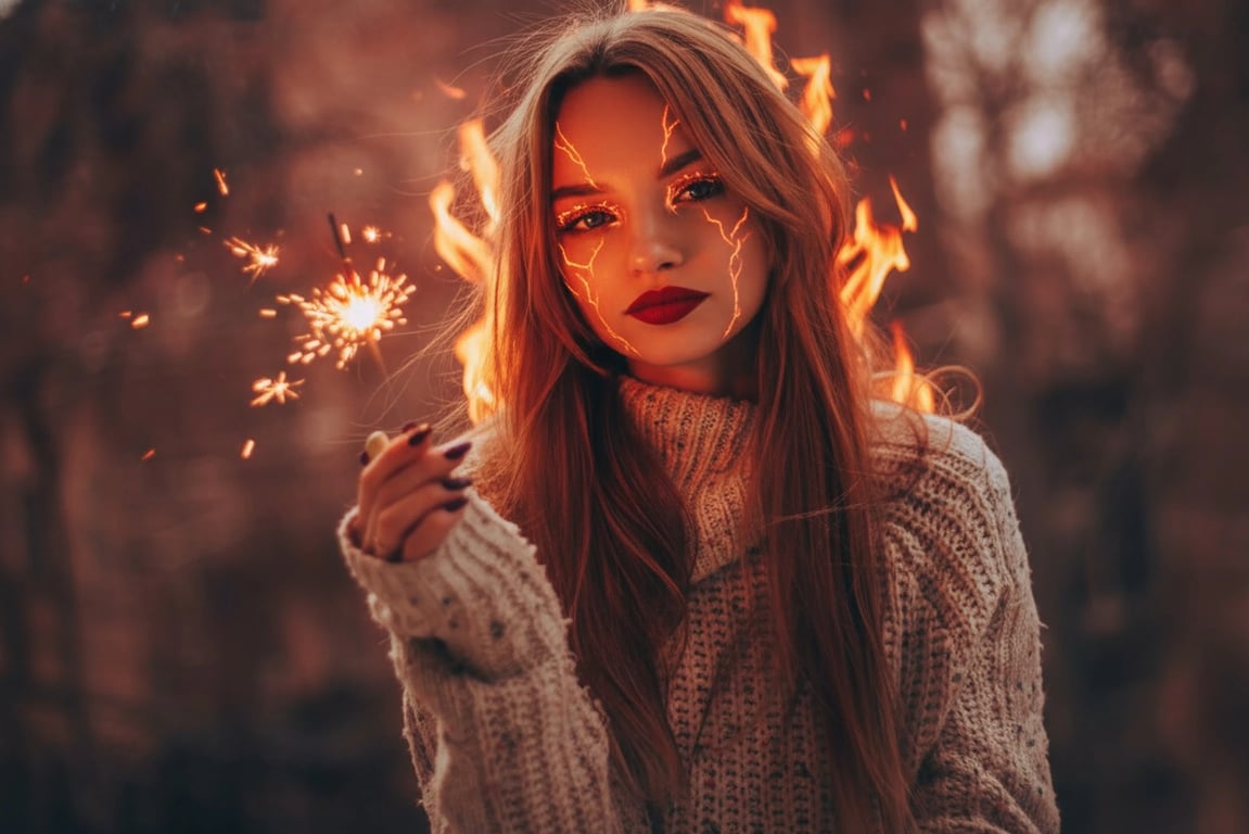 ai-demon-filter after pic - cyber demon look with neon red facial lines and dark glow