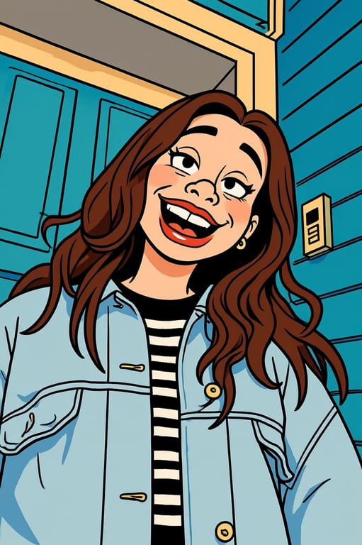 a portrait of a person redesigned as a Looney Tunes-style cartoon figure with dramatic facial acting, oversized eyes and mouth, elastic cartoon proportions, bold outlines, smooth cel shading, and a playful slapstick animation look.