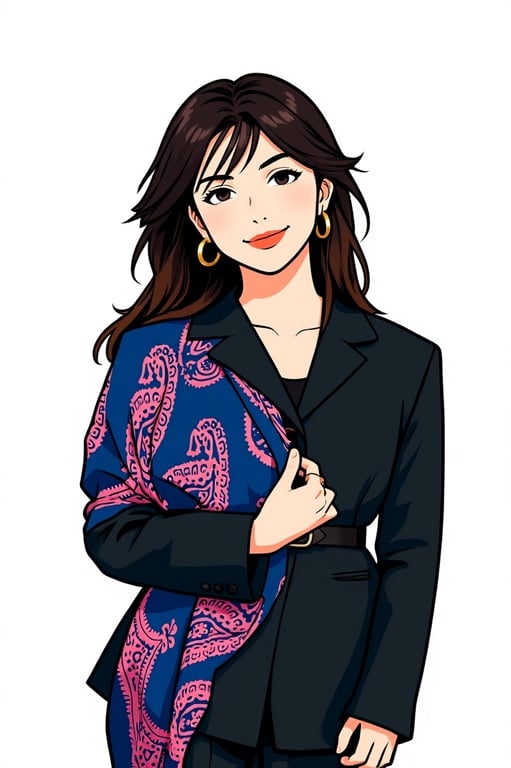 a portrait of a person reimagined in a modern Japanese illustration style with simplified but expressive facial features, smooth clean line art, soft but intentional color blocks, light shading, and a refined contemporary Japanese graphic look