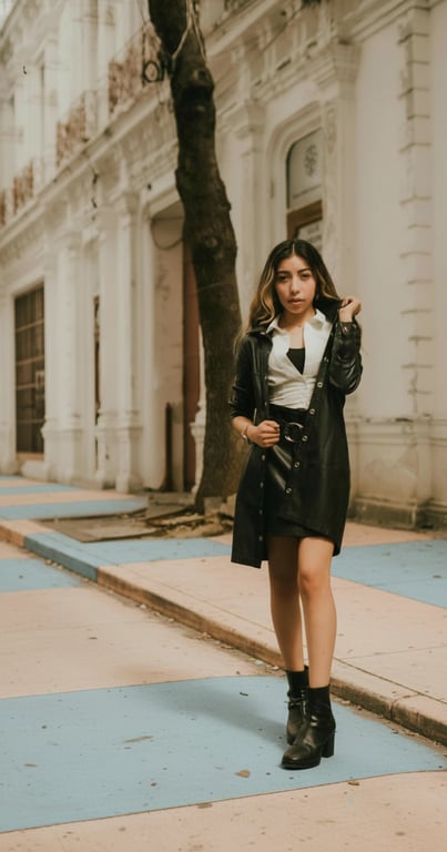 Urban photo edited to feature baby blue and pale peach buildings, creating a pastel city vibe.