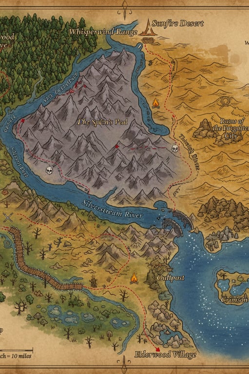 Generate a replayable dungeon map with randomized traps, secret doors, encounter rooms, and scalable difficulty suitable for multiple D&D sessions