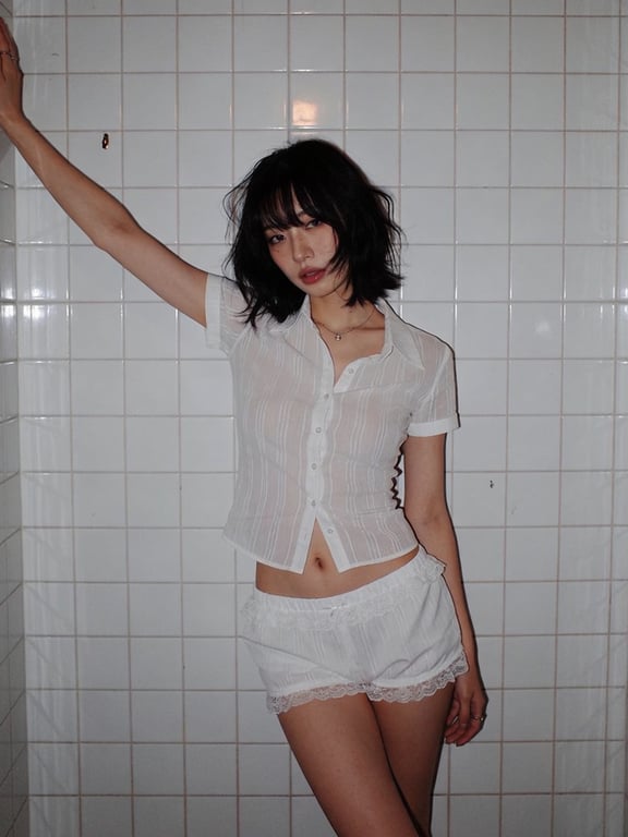 AI lingerie filter before photo - studio portrait before lingerie look simulation