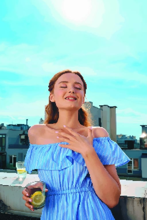 AI photo to pixel art filter after transformation - fashion portrait stylized as colorful pixel animation