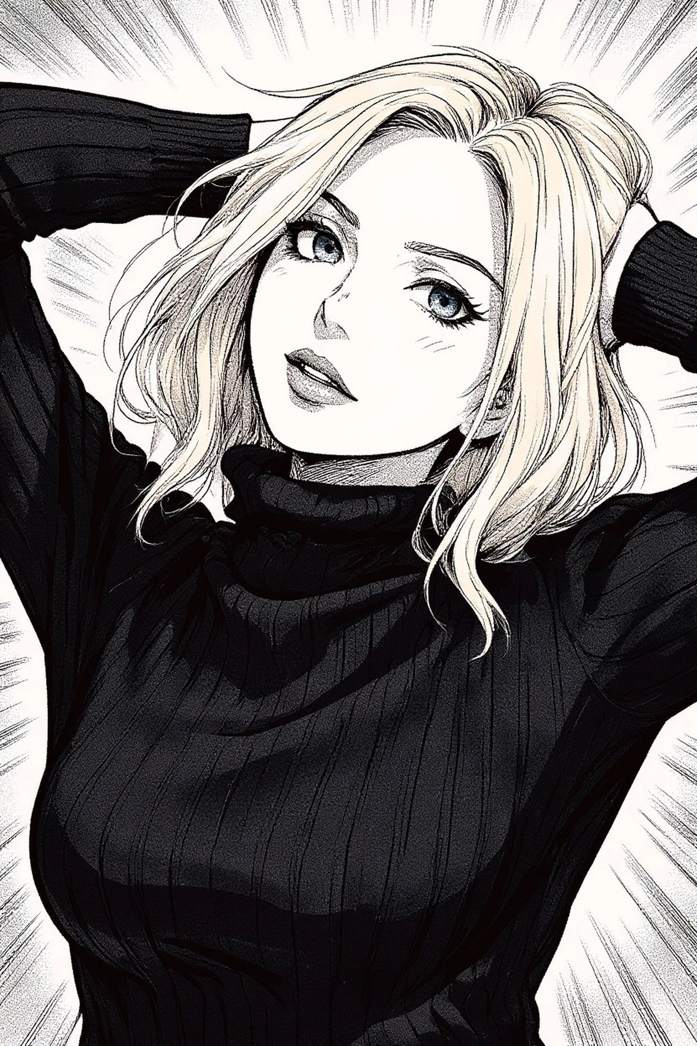Manga art styles filter after transformation - portrait in fantasy manga style with flowing lines and light aura