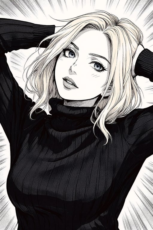 Manga art styles filter after transformation - portrait in fantasy manga style with flowing lines and light aura