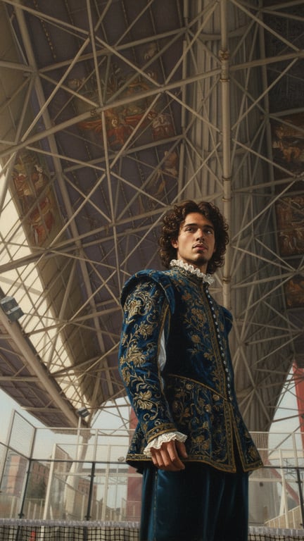 A man from a specific historical era, e.g., a Renaissance nobleman with period clothing and hairstyle, painted in the style of a classic oil portrait.