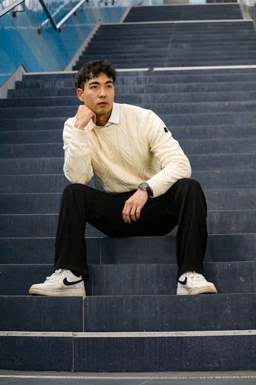 Streetwear Outfits filter before photo - neutral clothing portrait before edit