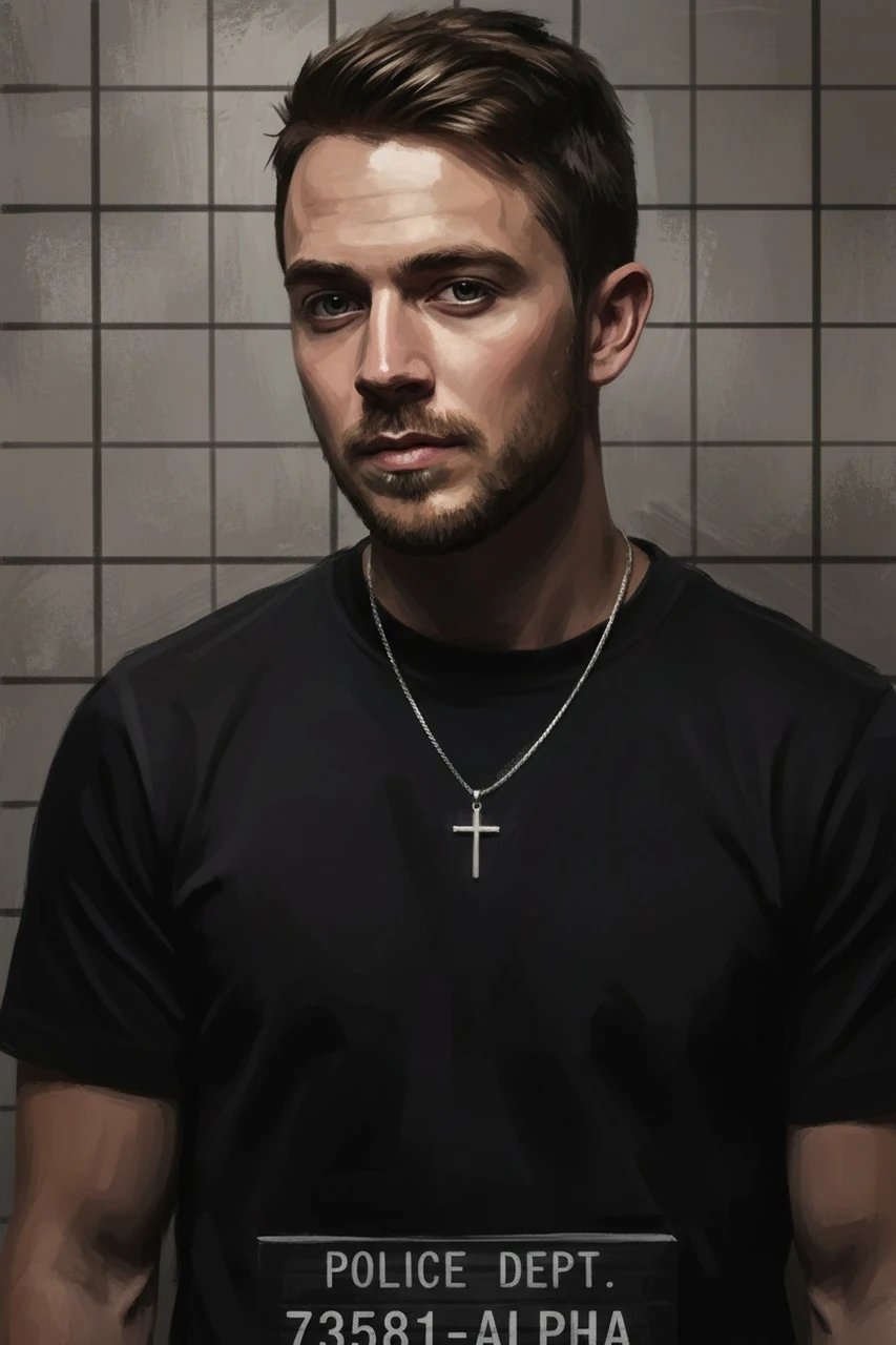 AI mugshot filter after transformation - outdoor photo reimagined as mugshot record