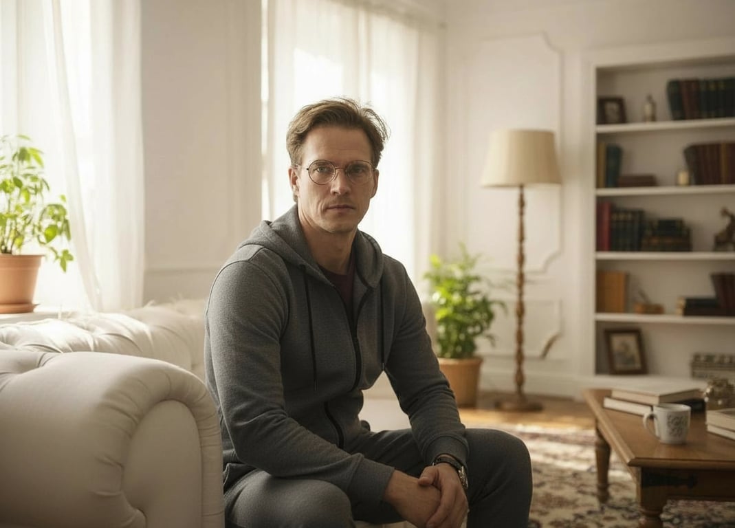 Cozy Outfits filter after transformation - portrait wearing fleece hoodie and sweatpants cozy lounge outfit