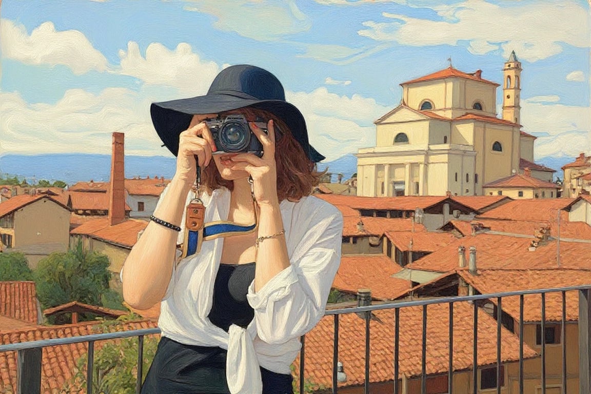 AI painting filter after transformation - influencer photo in soft watercolor painting look