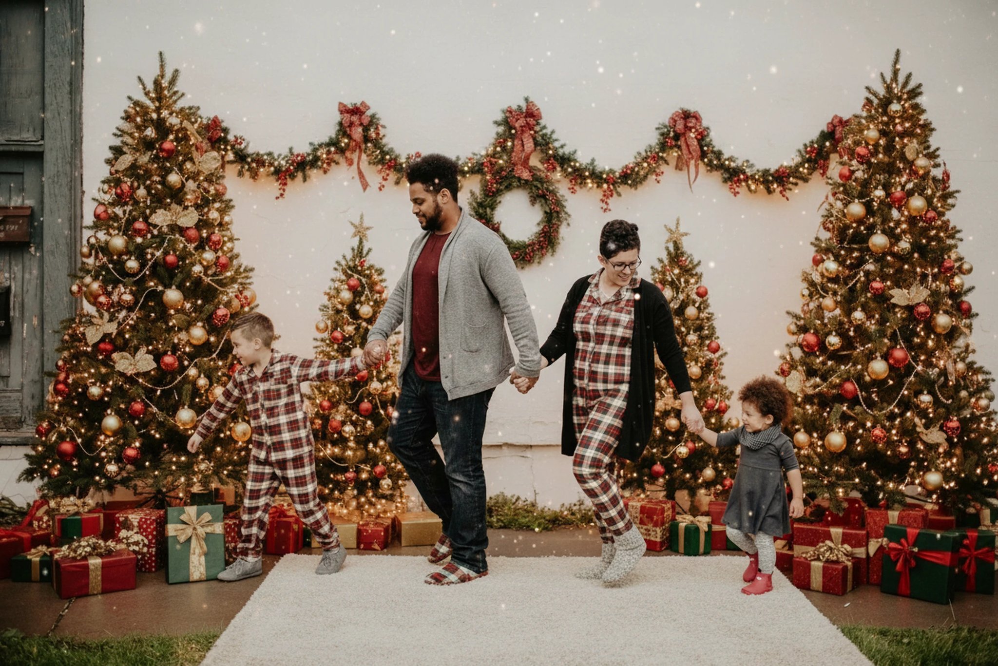 Christmas outfit after – person in matching holiday pajamas ready for family shots