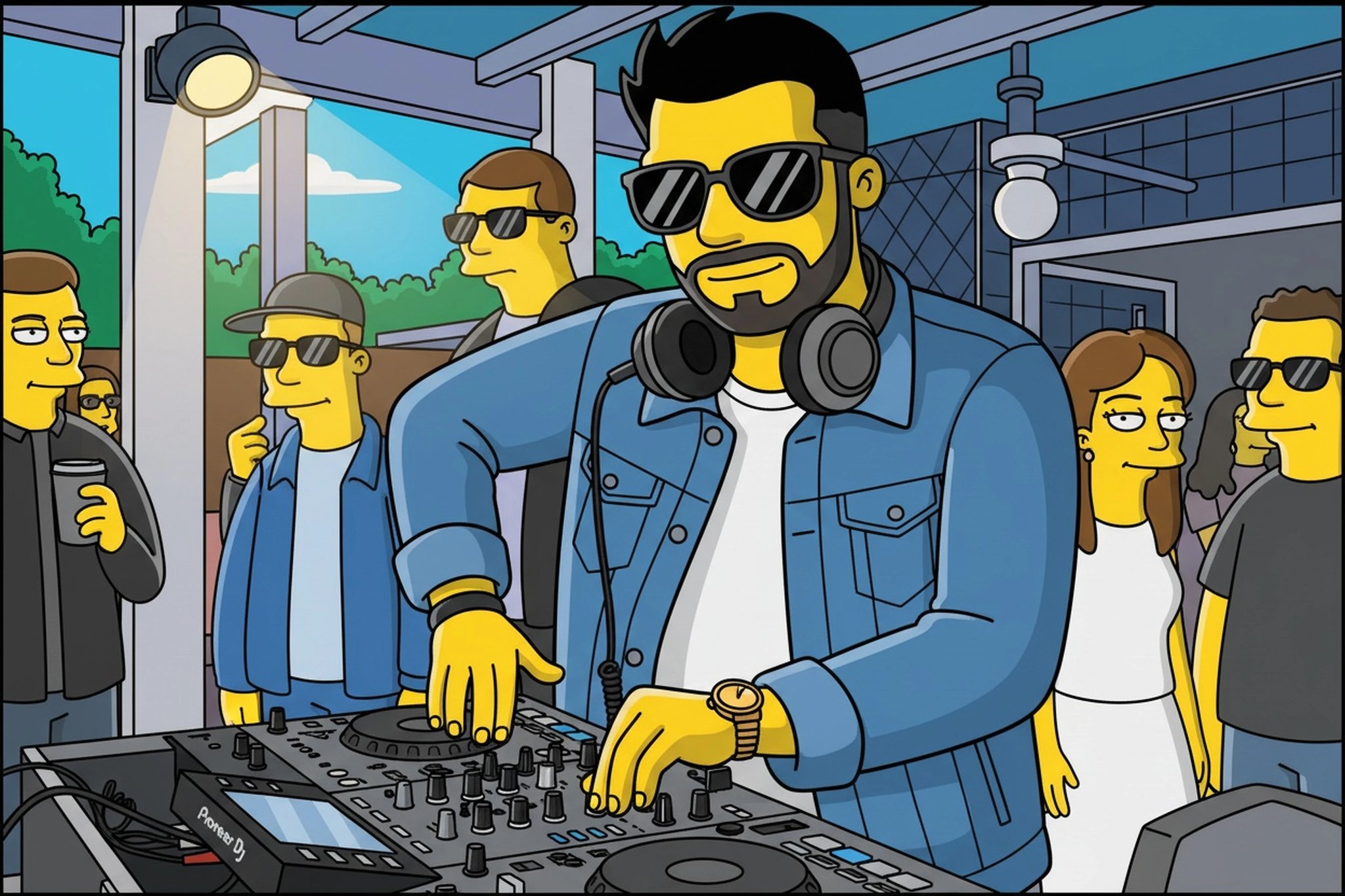 AI funny face filter after transformation - full body photo featuring funny facial distortion