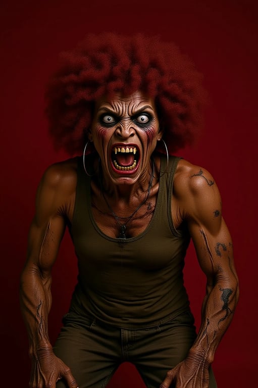 AI zombie filter after transformation - fashion portrait reimagined as post-apocalyptic zombie