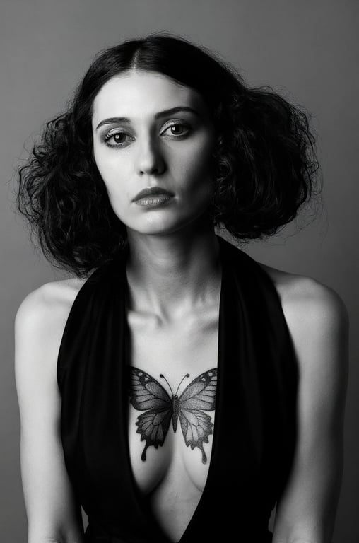 ai tattoo generator after pic - woman portrait with butterfly tattoo