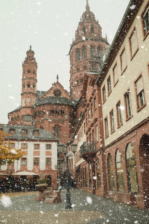 a subtle snowfall enhancement that preserves the original photo while adding light, small snowflakes falling naturally through the scene, with soft depth variation and minimal accumulation to create a calm winter atmosphere