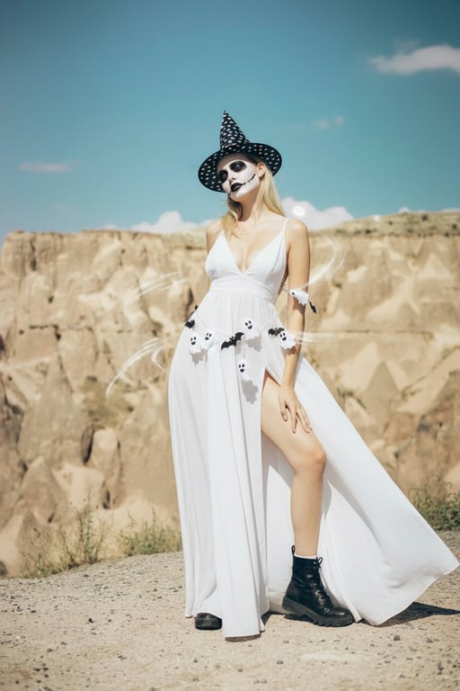 AI Halloween costume filter after transformation - creative photo with fantasy Halloween transformation