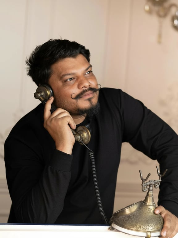 a portrait of a man transformed with a Van Dyke goatee style, characterized by a pointed chin beard and a detached mustache