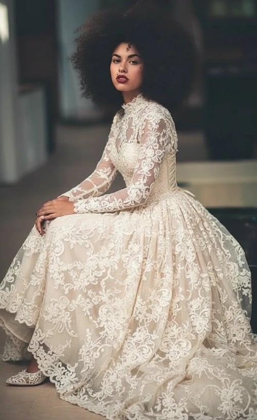 Princess dress after – person wearing a vintage lace princess dress with ornate details