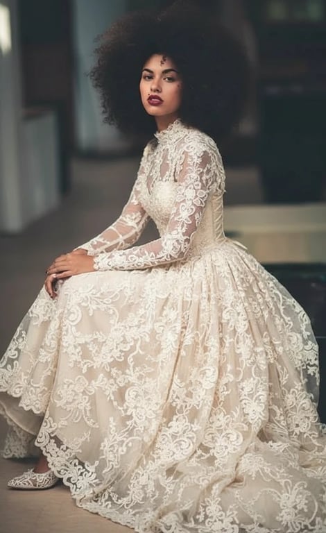 Princess dress after – person wearing a vintage lace princess dress with ornate details