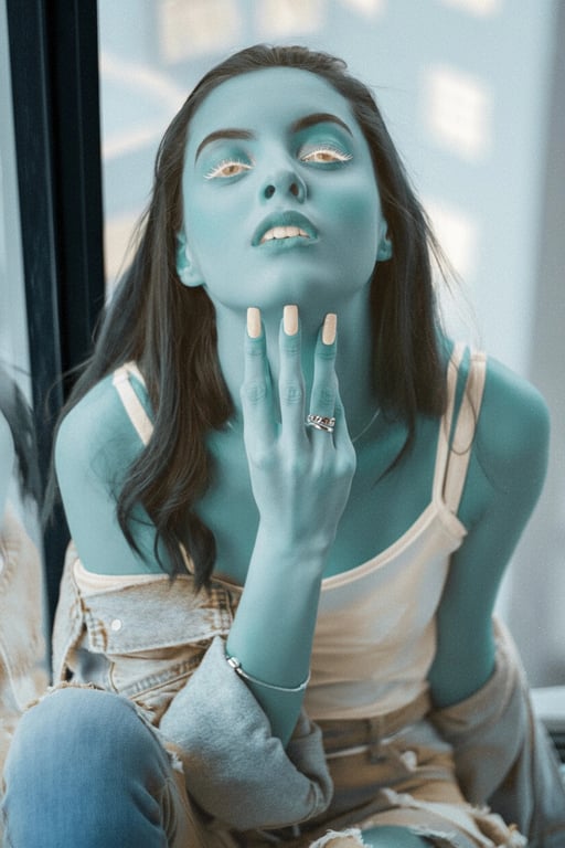 AI negative image filter after transformation - creative portrait turned into negative color composition