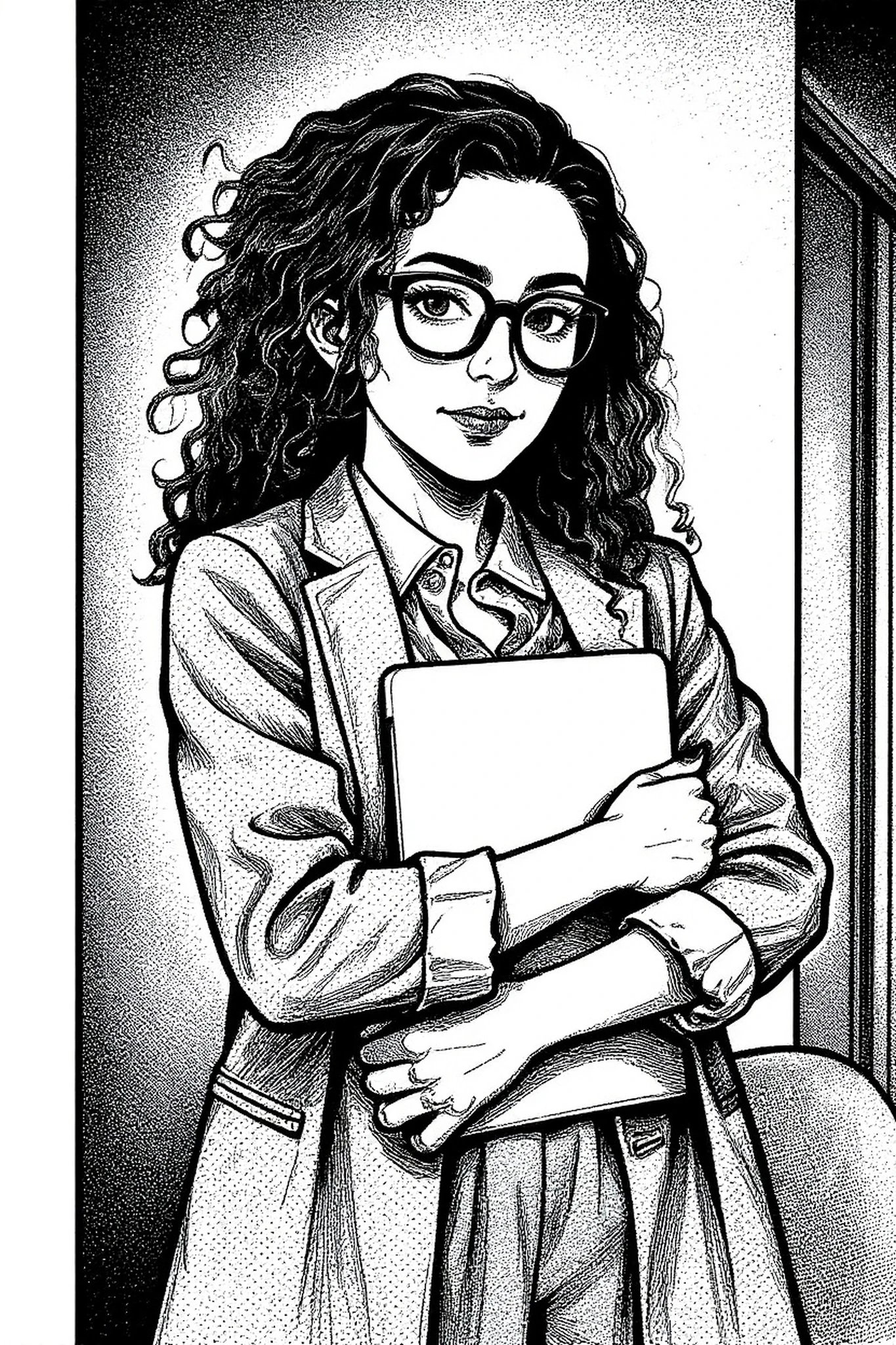 Manga art styles filter after transformation - portrait in dramatic black and white manga style with strong shadows and tones