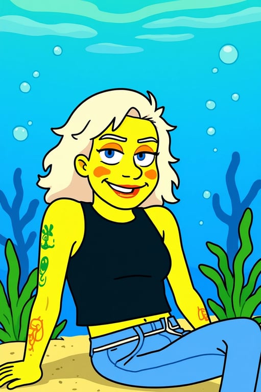 a portrait stylized as a SpongeBob animation still, with reduced realism, cartoon facial features, bright flat colors, thick outlines, and a friendly children’s cartoon vibe.