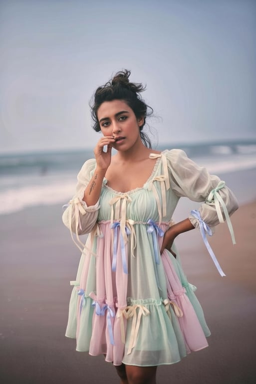 AI coquette outfits filter after transformation - influencer photo with bows and vintage styling