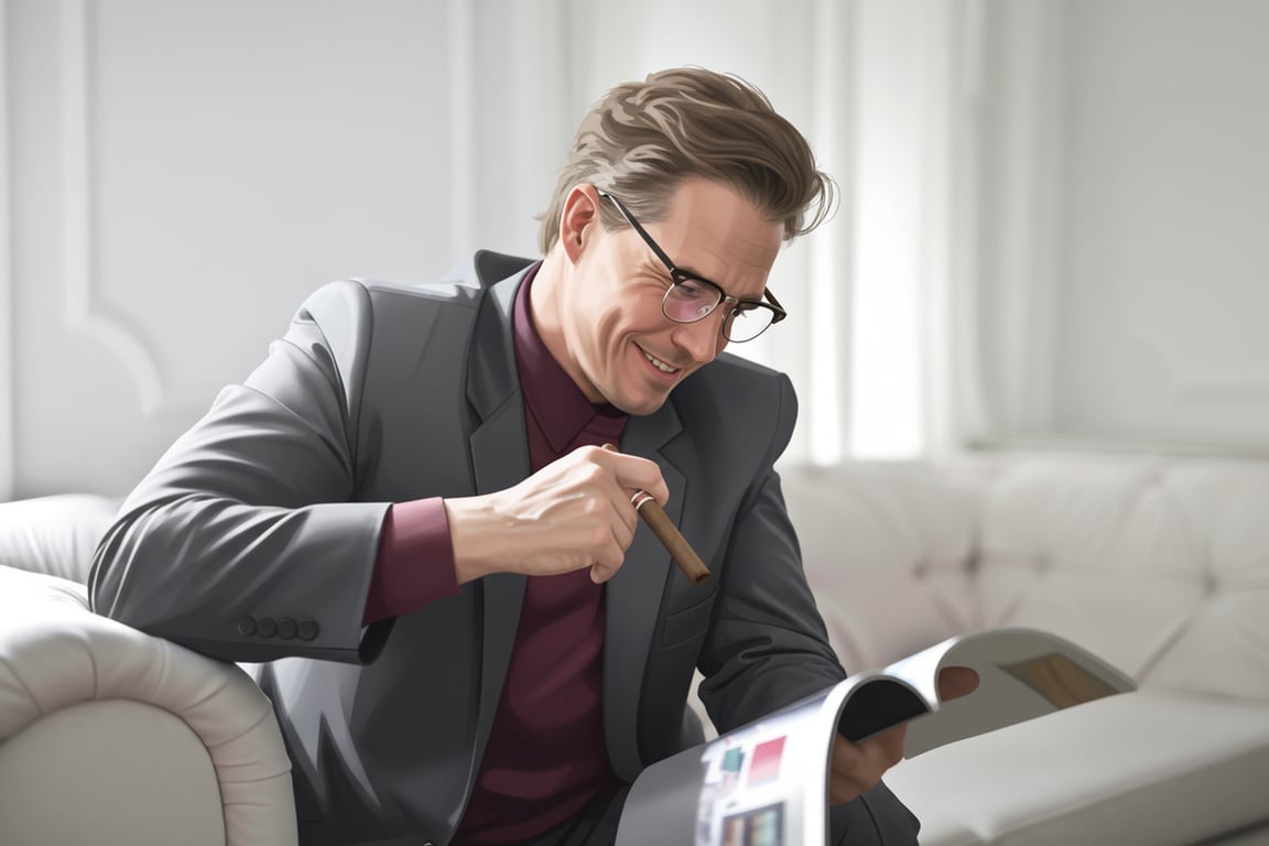 a portrait of a man in detailed vector art, using subtle linear gradients for skin tones, many anchor points to capture hair texture, and a photorealistic yet digital look.