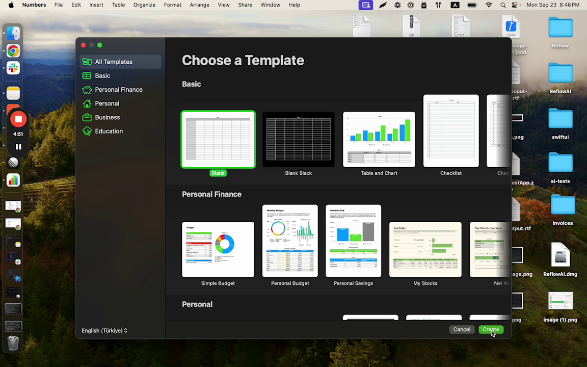 Select Blank and Create