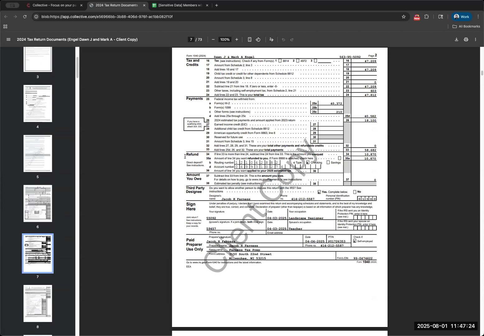 Identifying key information on page two of the 1040