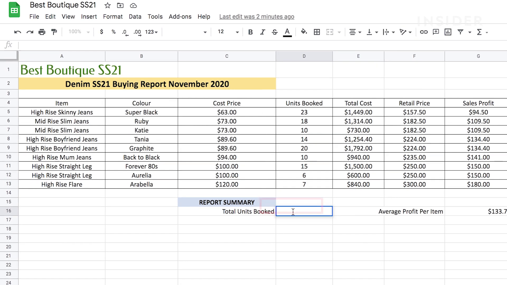 Typing the equation in the FX bar